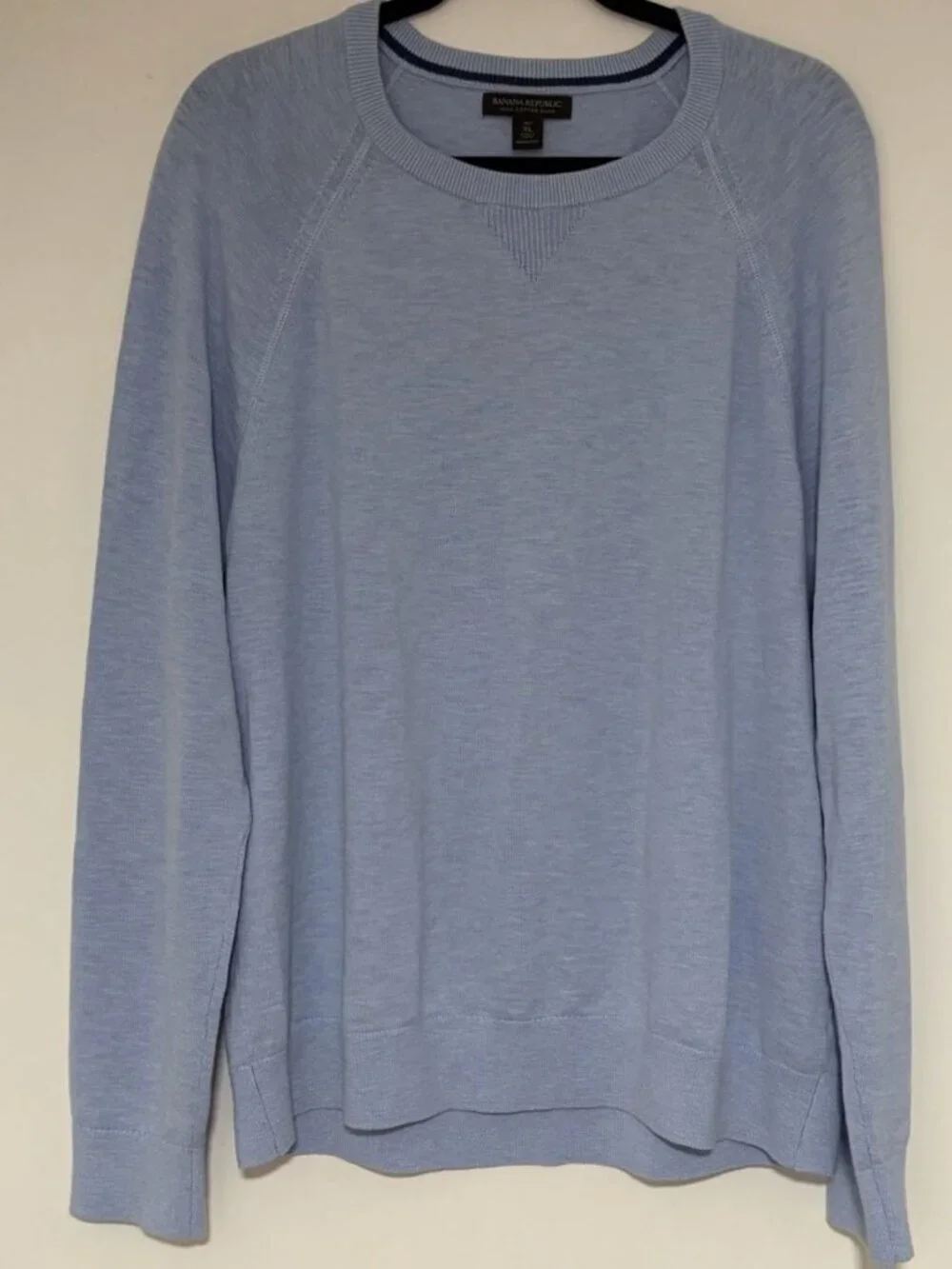 Banana Republic Men’s XLT Light Blue 100% Cotton Slub Crewneck Raglan Sweater